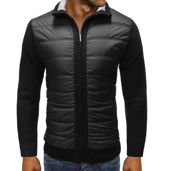 Herren Strickjacke mit Steppfront Reißverschluss Stehkragen