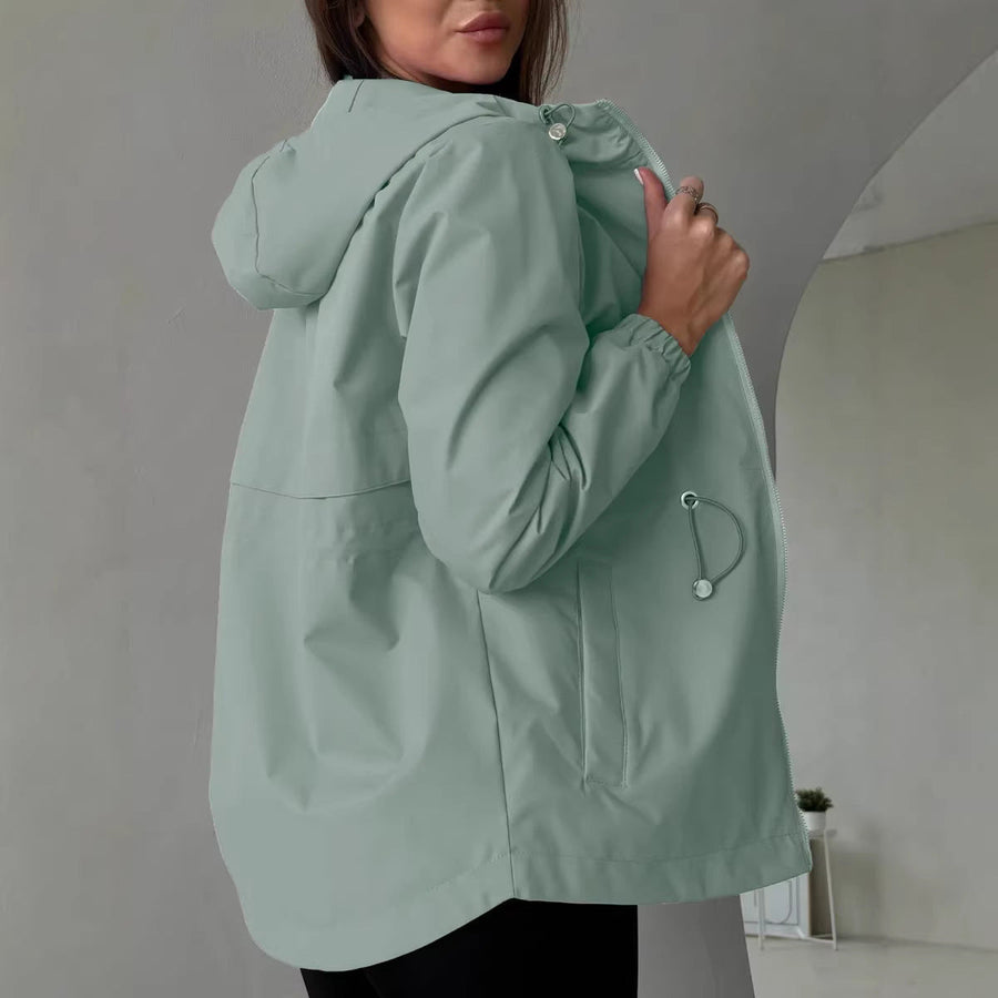 Licht windjack voor dames met capuchon en taillekoord