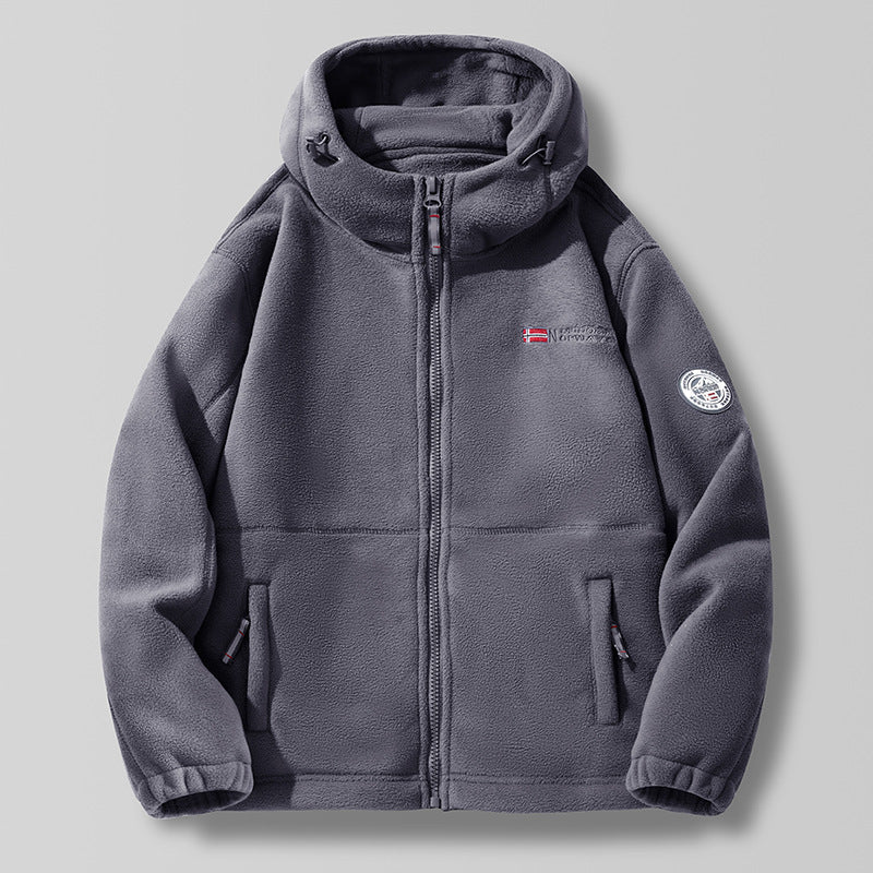 Fleecejacke mit Kapuze für Herren, Reißverschluss, warm