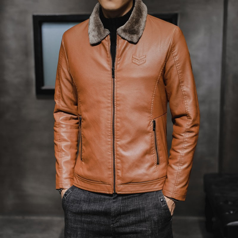 Herenjack met kunstleren look en teddyvoering, kraag met imitatiebont