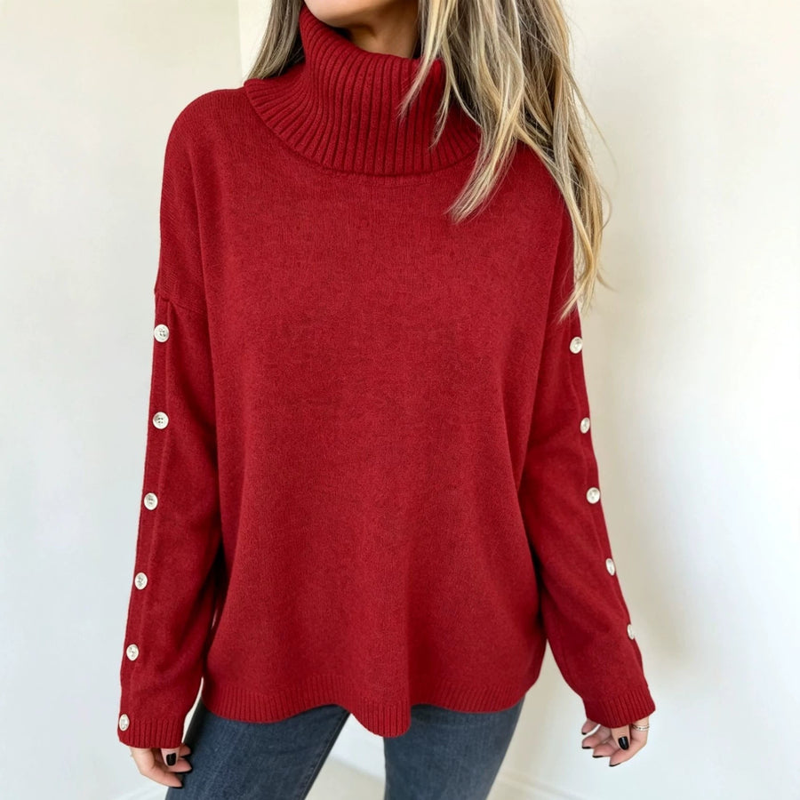 Rollkragenpullover Damen mit Knopfleiste an den Ärmeln