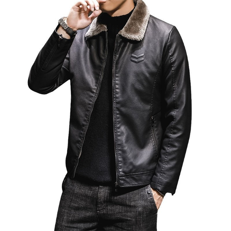 Herenjack met kunstleren look en teddyvoering, kraag met imitatiebont