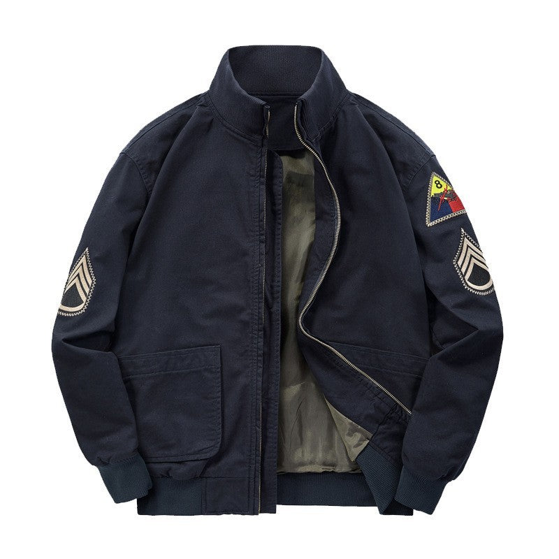 Herren Bomberjacke mit Stehkragen, Reißverschluss und Militär-Patches
