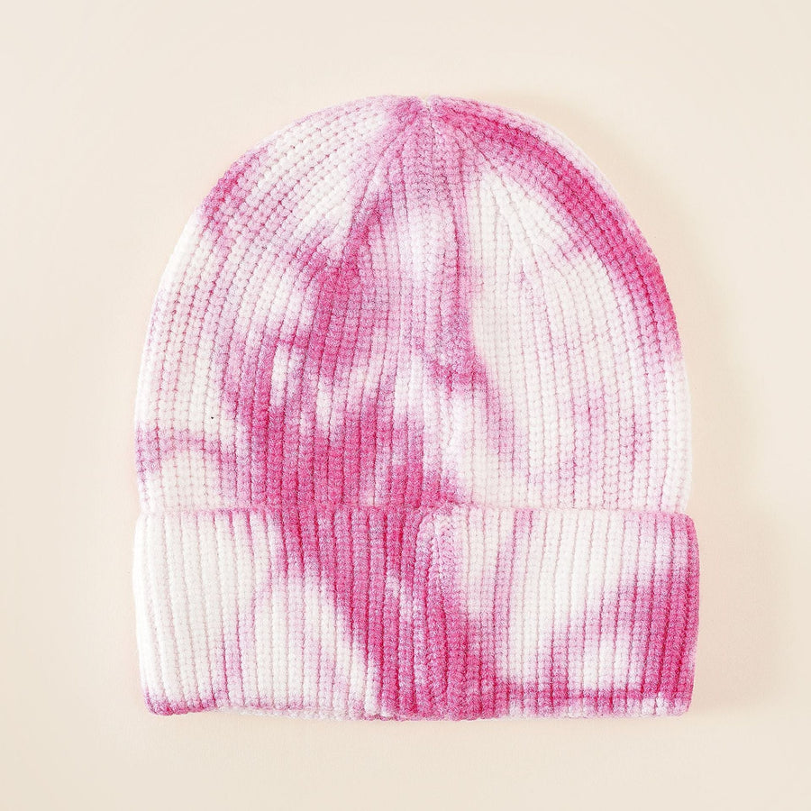 Unisex Beanie Mütze im Tie-Dye Rippstrick-Design