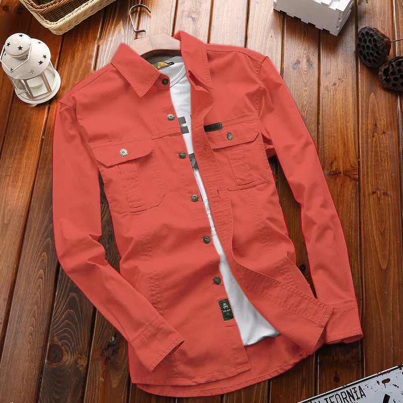 Overhemd met lange mouwen en borstzakken voor heren, casual katoenlook