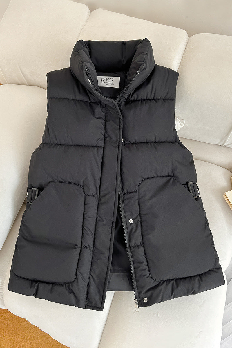Unisex Steppweste mit Stehkragen & Schnallen-Details