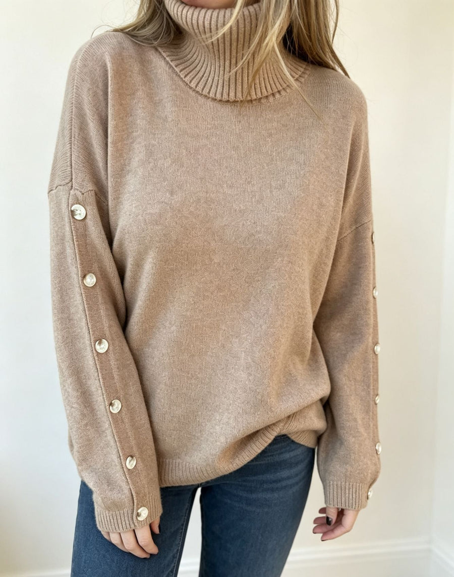 Rollkragenpullover Damen mit Knopfleiste an den Ärmeln