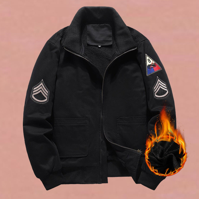 Herren Bomberjacke mit Stehkragen, Reißverschluss und Militär-Patches