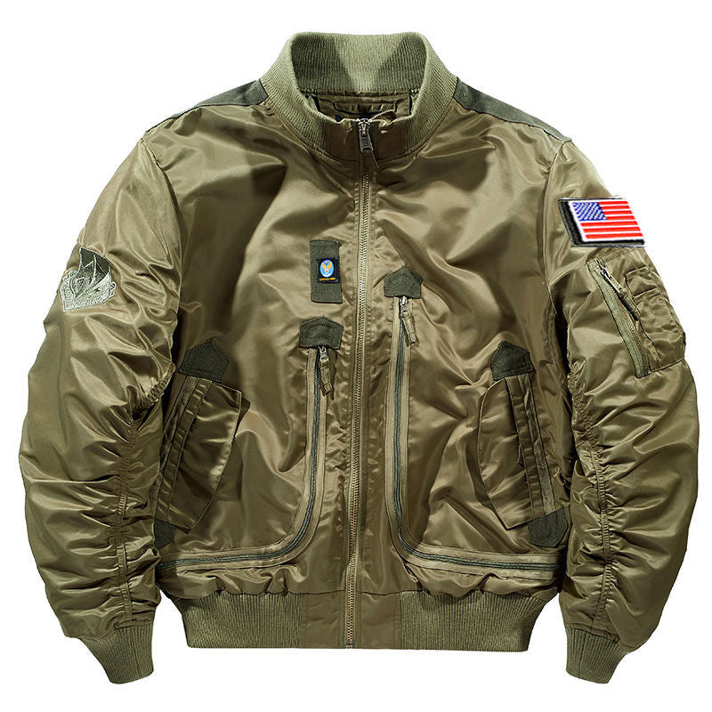 Unisex Bomberjacke mit Reißverschluss, Rippbündchen und Aufnähern