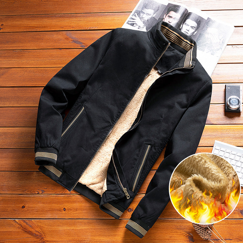 Herren Bomberjacke Stehkragen Gefüttert Reißverschluss Beige
