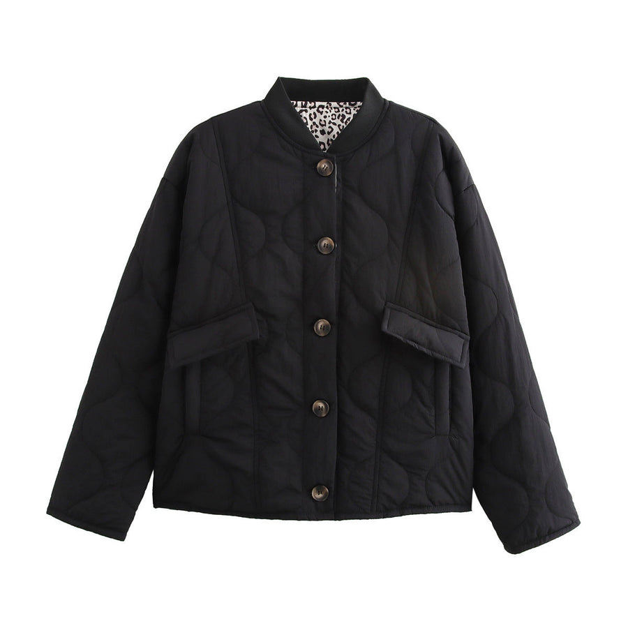 Gesteppte Damen Jacke mit Rundhals und Knöpfen