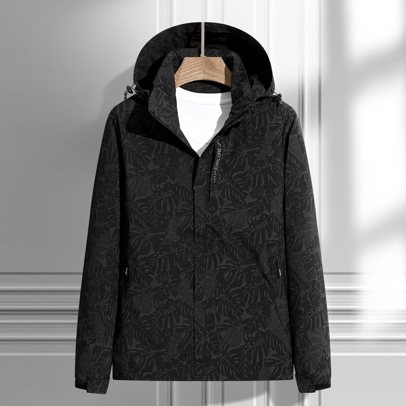 Leichte Outdoor Jacke mit Kapuze & Blattmuster