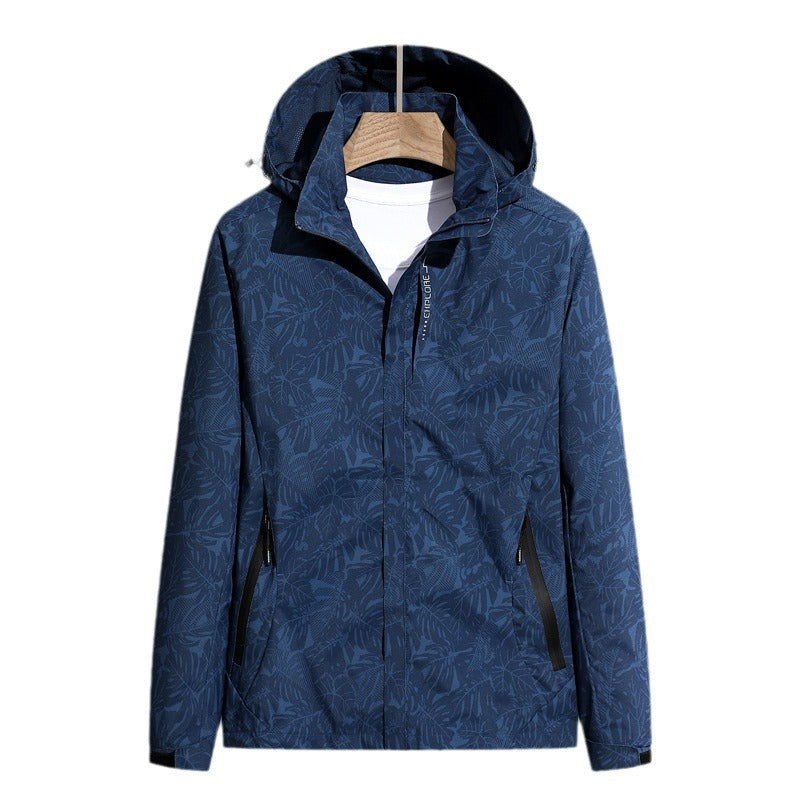 Leichte Outdoor Jacke mit Kapuze & Blattmuster