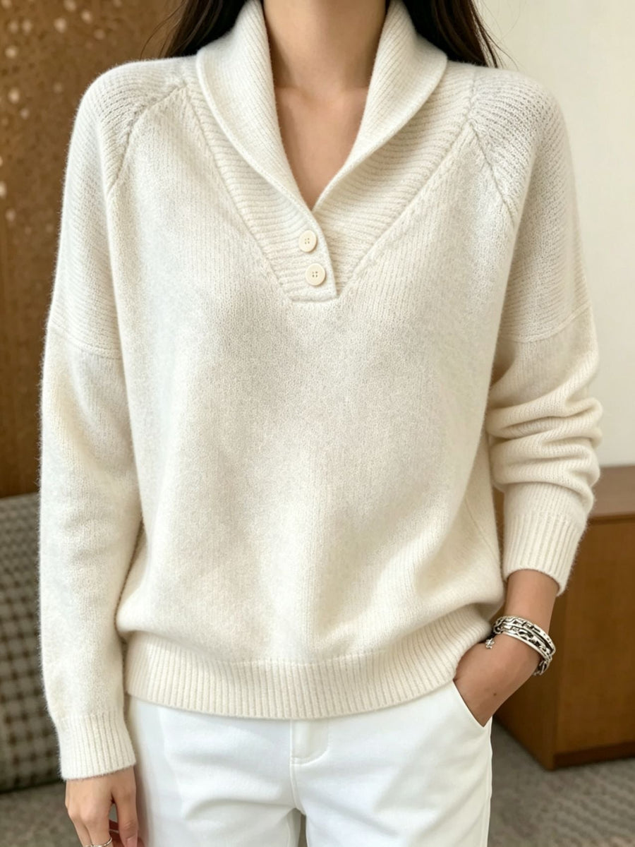 Damen Pullover mit Schalkragen und Knopfleiste, weiches Material