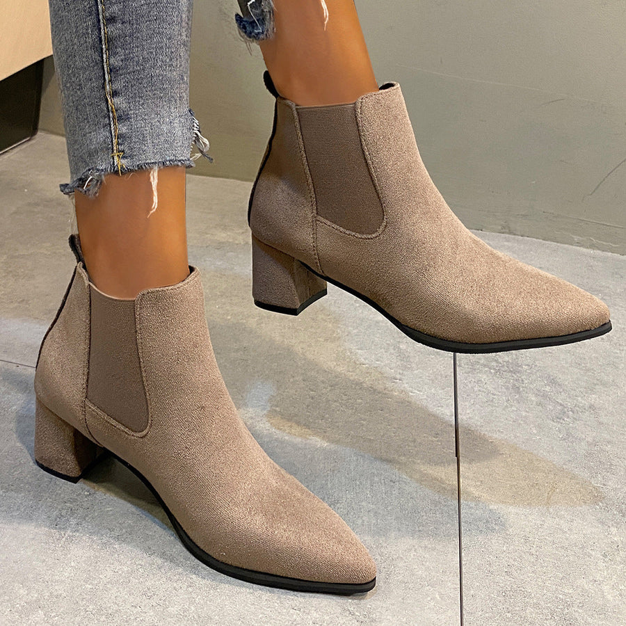 Damen Stiefeletten Blockabsatz Spitze Chelsea-Stiefel Schwarz/Khaki