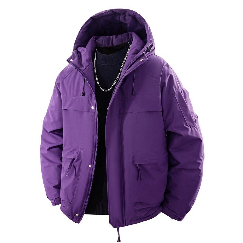 Steppjacke mit Kapuze und Reißverschluss für Herren, lockere Passform