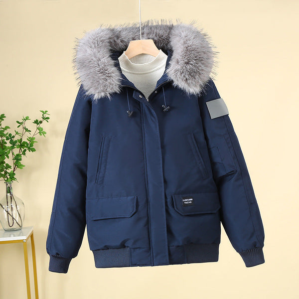 Winter Steppjacke mit Kunstfellkapuze und gerippten Bündchen