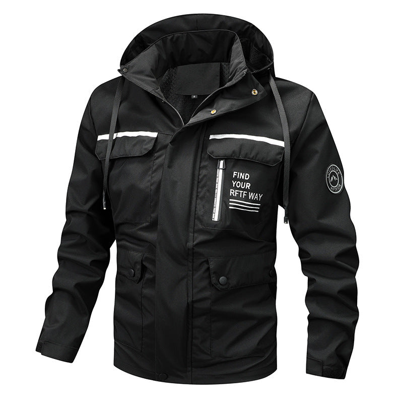 Herren Outdoor Jacke mit Kapuze & Reißverschluss, wasserabweisend