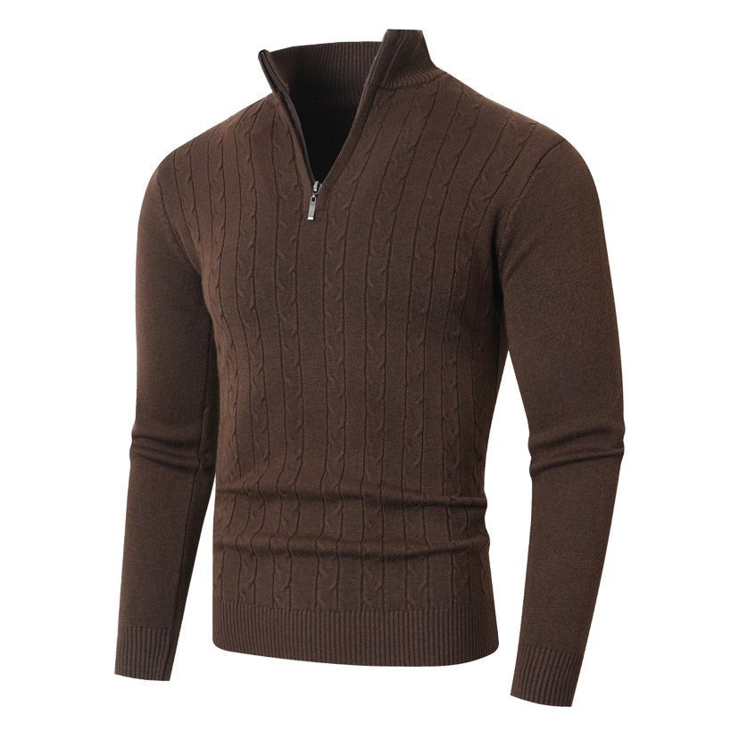 Herren Strickpullover mit Zopfmuster & Reißverschluss Stehkragen
