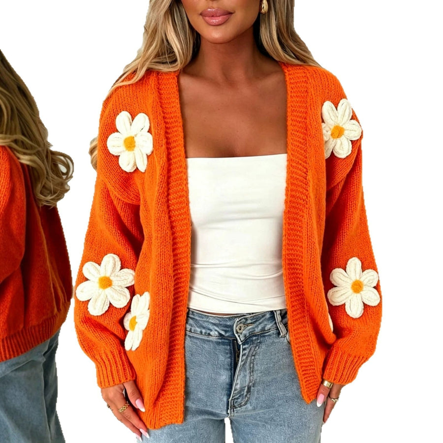 Damesvest met bloemapplicaties, openvallend, lange mouwen