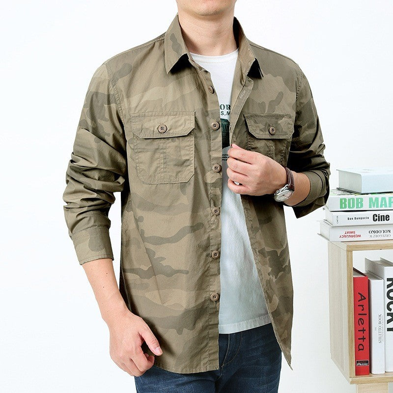 Herren Langarm Camouflage Hemd mit Brusttaschen