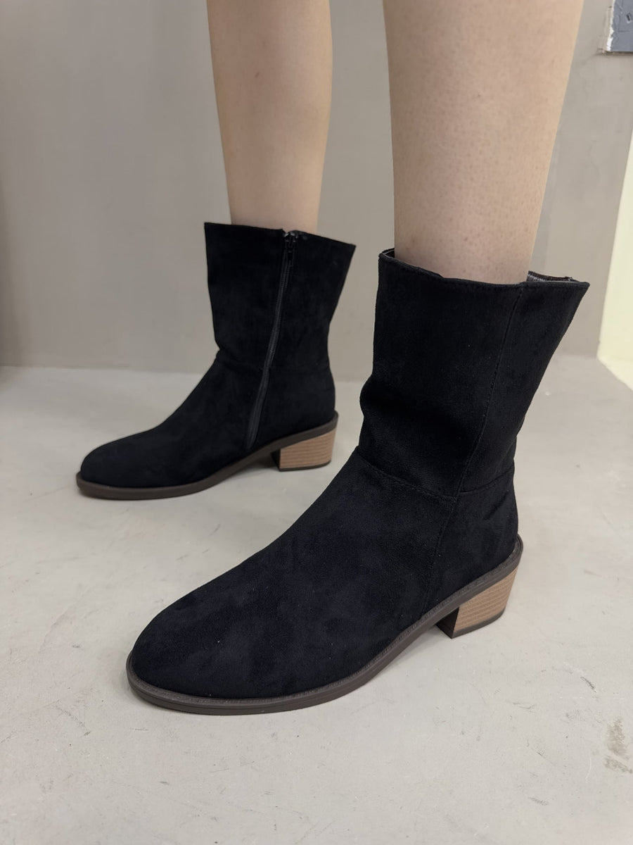 Damen Stiefeletten aus Wildlederimitat mit seitlichem Reißverschluss, Blockabsatz