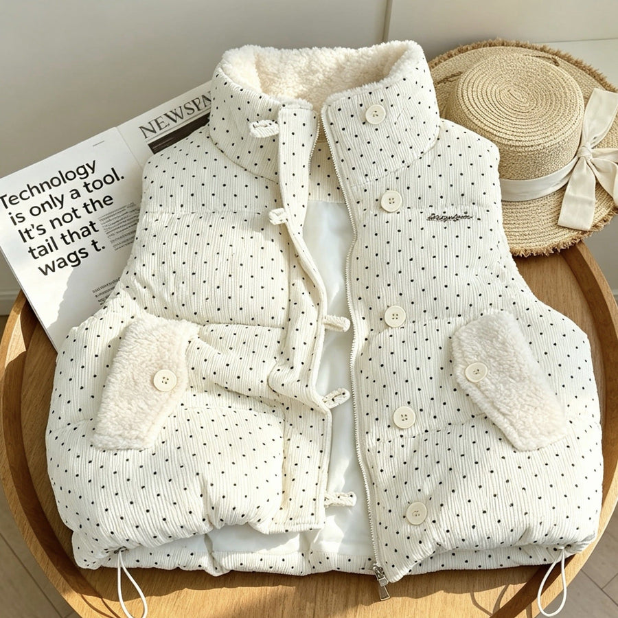 Unisex Steppweste gepunktet mit Teddyfutter, Kragen und Reißverschluss