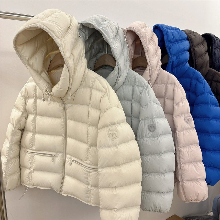 Gewatteerde dames pufferjas met capuchon en ritssluiting, korte winterjas in verschillende kleuren