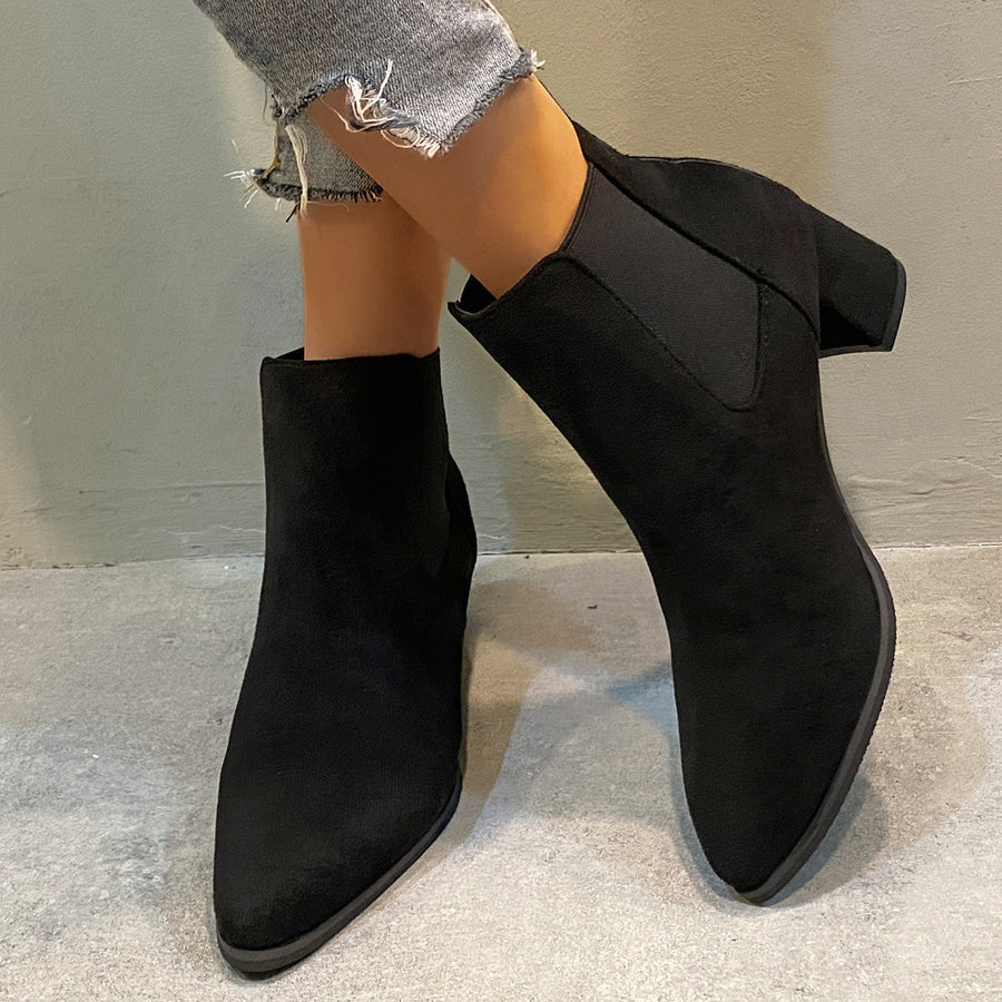 Damen Stiefeletten Blockabsatz Spitze Chelsea-Stiefel Schwarz/Khaki