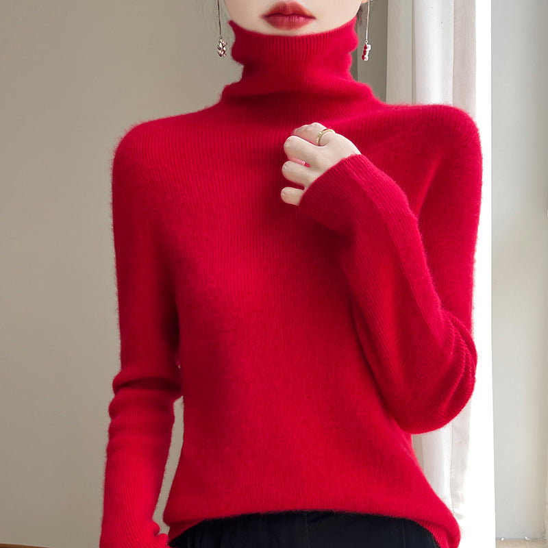 Damen Rollkragenpullover Gerippt Weiches Material Langarm