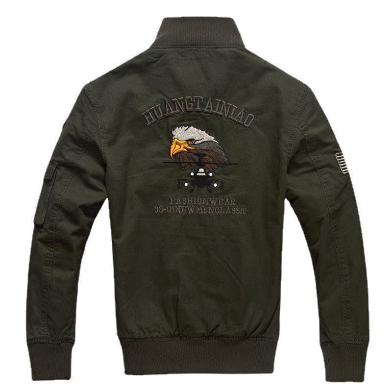 Bomberjack voor heren met opstaande kraag en patches, vrijetijdsjack in militaire stijl