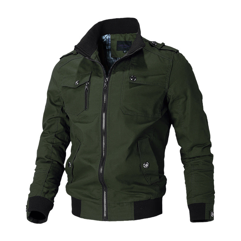Herren Bomberjacke Freizeit Pilotenjacke mit Stehkragen und Taschen