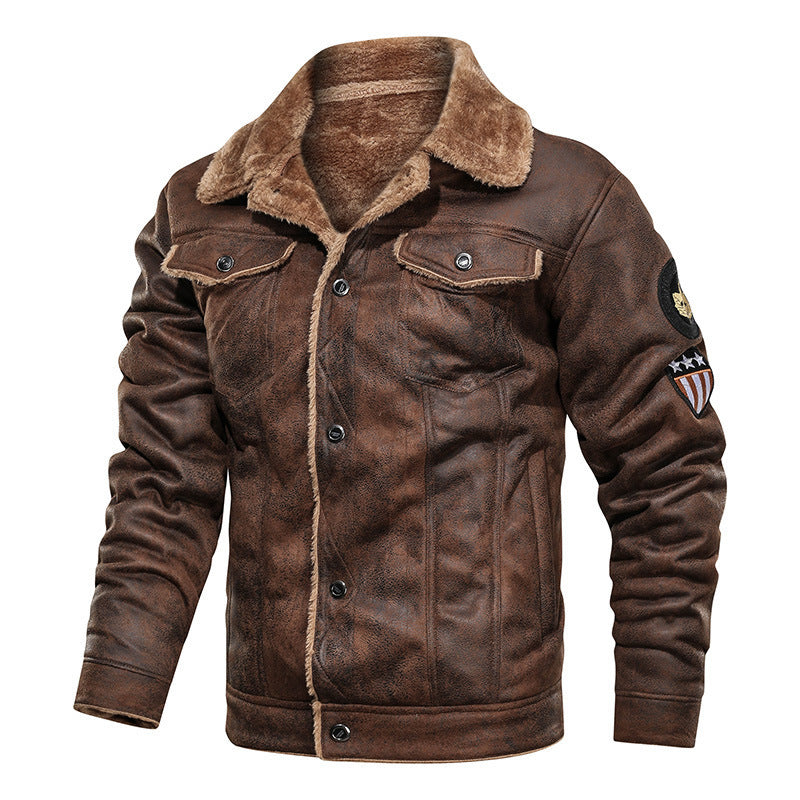Herren Winterjacke Bomberstil mit Kunstfellfutter & Aufnähern