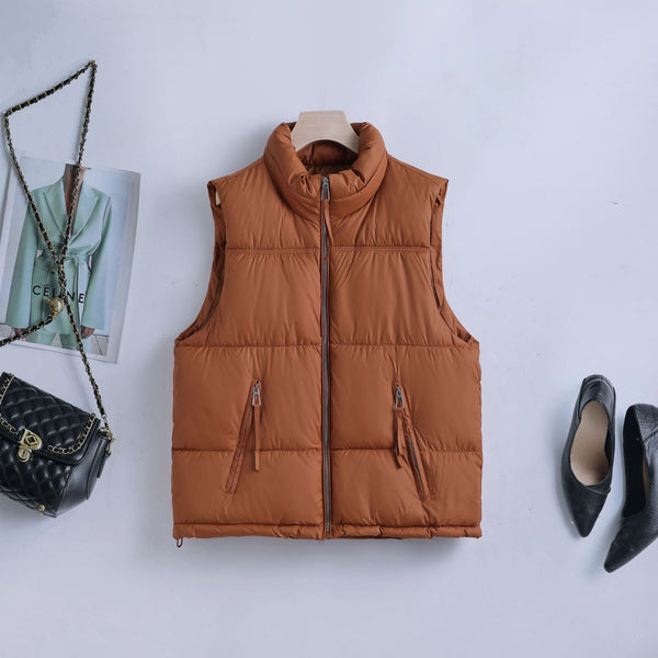 Unisex Puffer Weste Stehkragen Gesteppte Ärmellose Jacke mit Reißverschluss