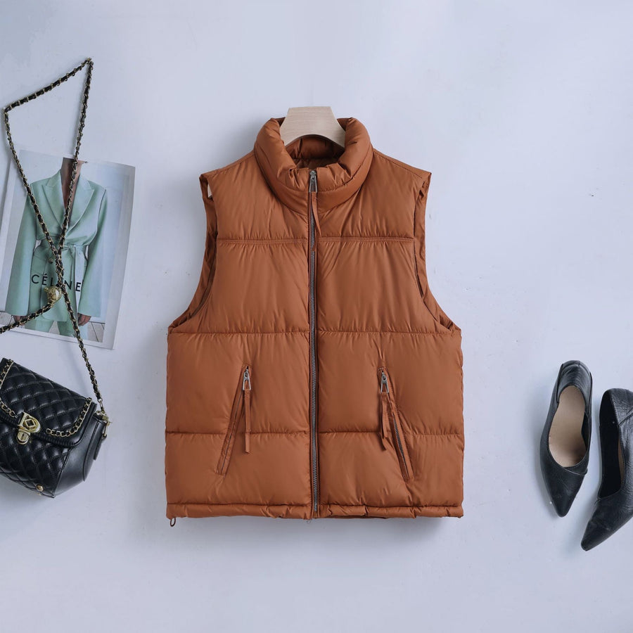 Unisex Puffer Weste Stehkragen Gesteppte Ärmellose Jacke mit Reißverschluss