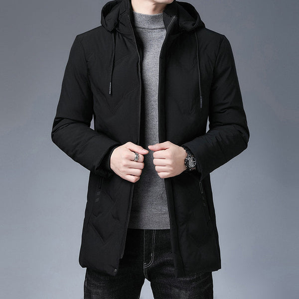 Herren Winter Steppjacke mit Kapuze, Mittellang, Schwarz oder Grau