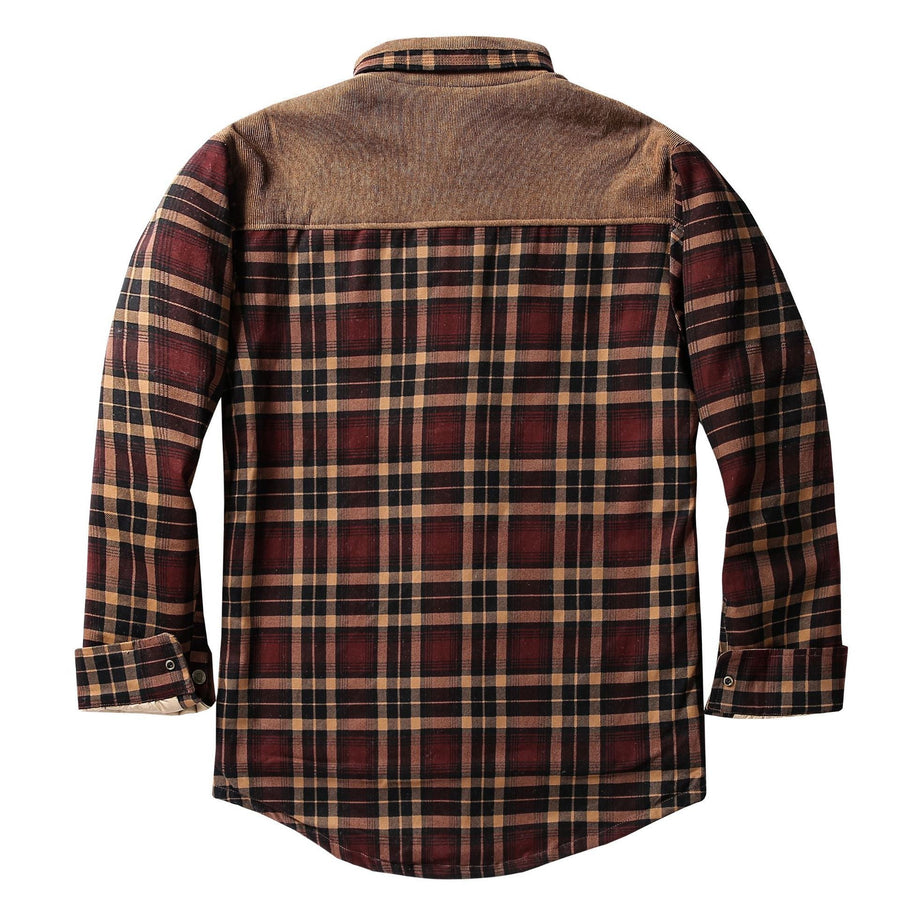 Geruit flanellen overhemd met teddyvoering en corduroy-details voor heren