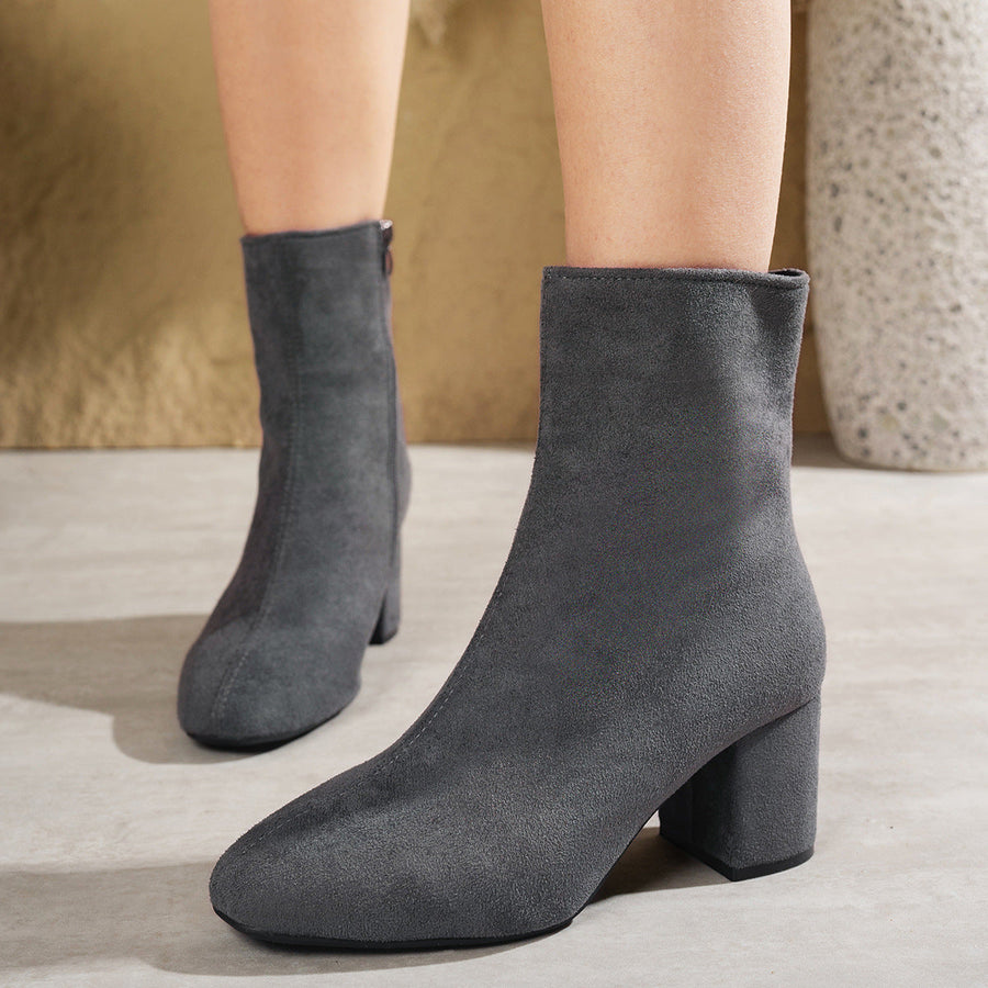Damen Stiefeletten mit Blockabsatz und Reißverschluss