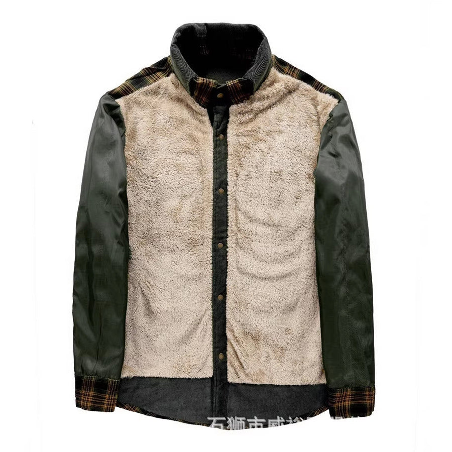 Herren Kariertes Hemd Jacke mit Cord Details und Teddyfutter