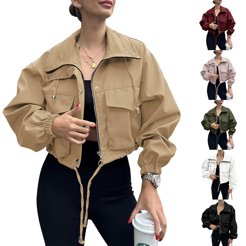Dames cropped jack met rits & trekkoord, utility-stijl