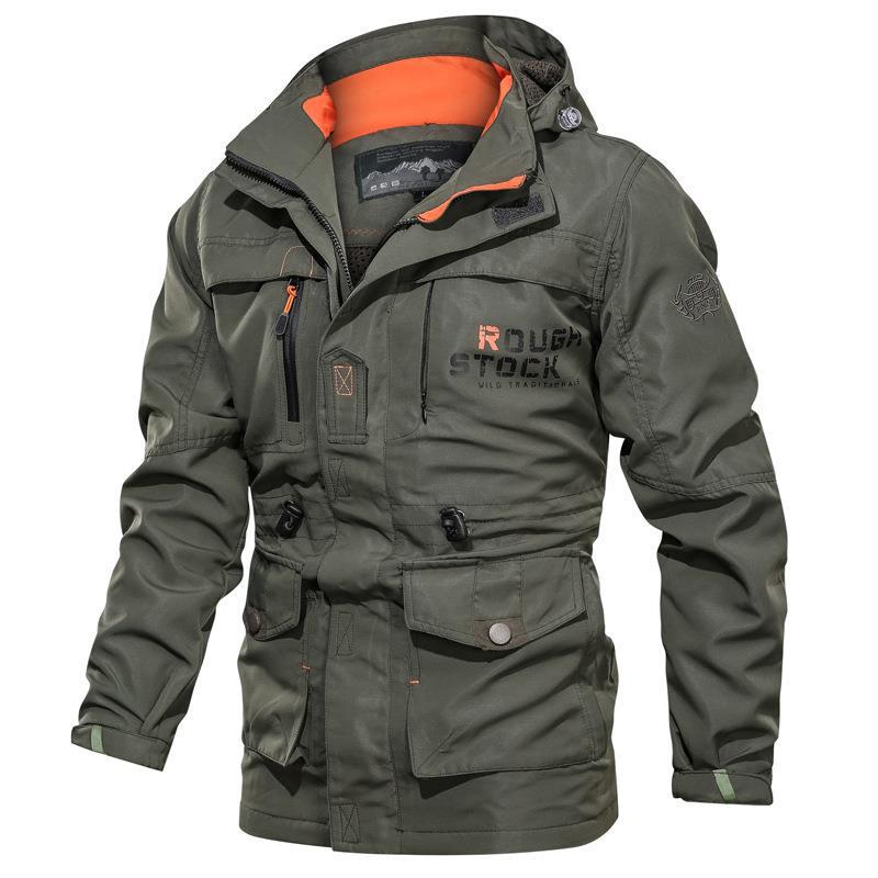 Herren Outdoor Jacke mit Kapuze, mehreren Taschen & hohem Kragen