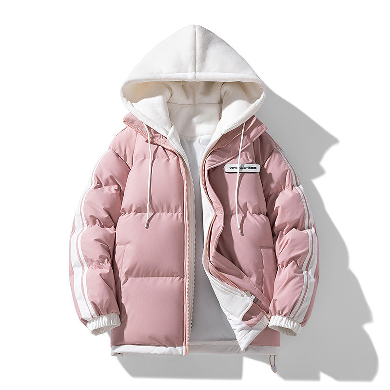 Unisex Winter Steppjacke mit Kapuze und Streifen - Warme Gepolsterte Jacke