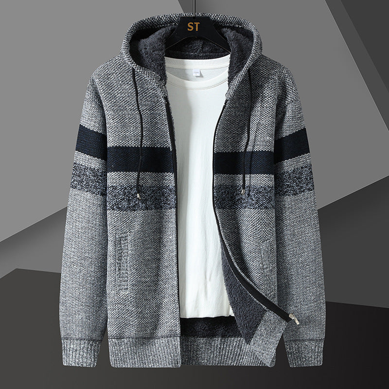 Gebreid hoodiejack voor heren met rits, voering en capuchon