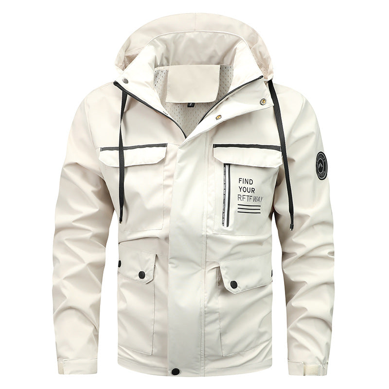 Herren Outdoor Jacke mit Kapuze & Reißverschluss, wasserabweisend