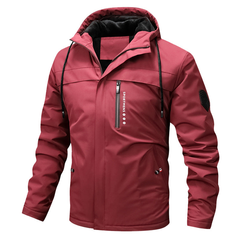 Heren outdoorjas met capuchon & ritsen, gewatteerd