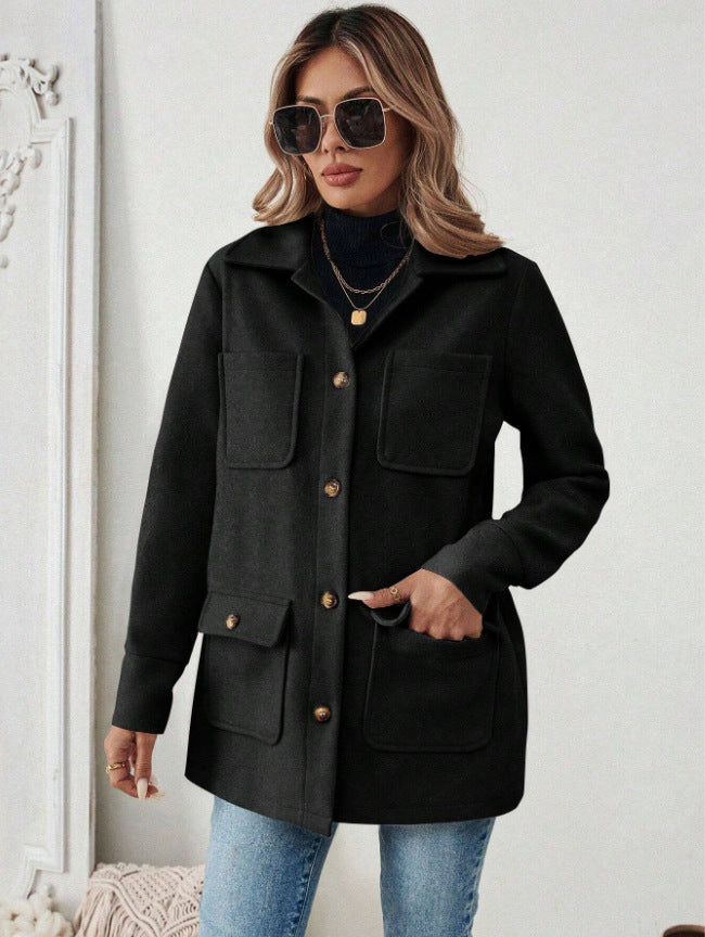 Damen Oversize Hemdjacke mit Kragen und Pattentaschen