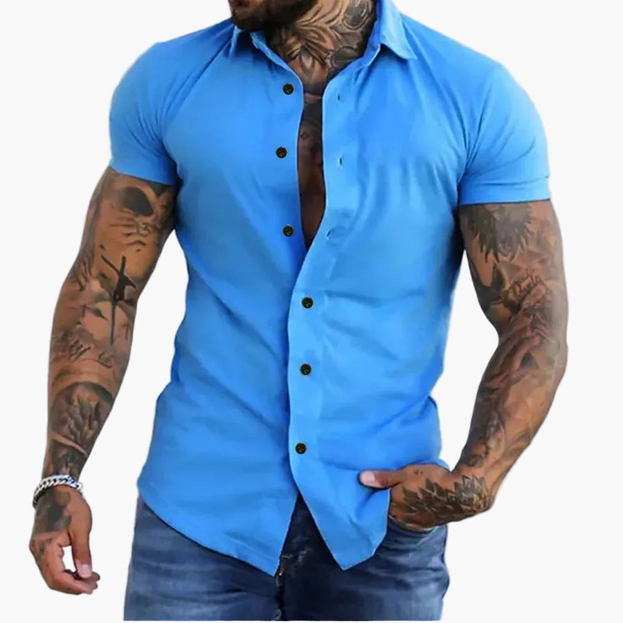 Herren Slim Fit Kurzarm Hemd – Modernes Muskelshirt für Freizeit und Business