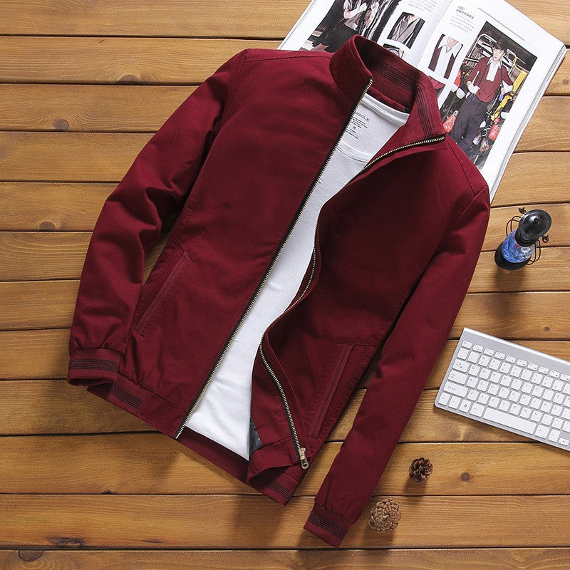Herren Jacke Stehkragen Reißverschluss Übergangsjacke mit Rippbündchen