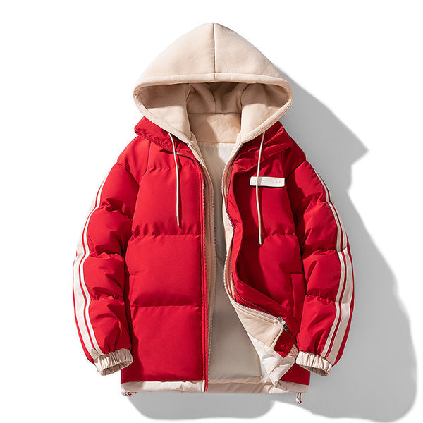 Unisex Winter Steppjacke mit Kapuze und Streifen - Warme Gepolsterte Jacke