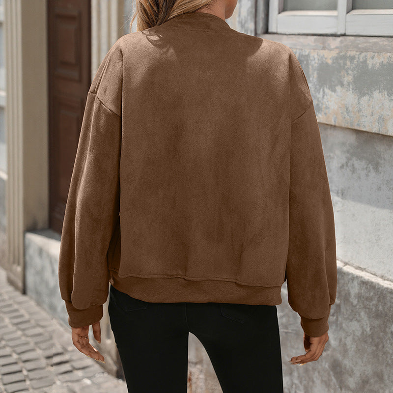 Braune Damen Bomberjacke mit Reißverschluss und Pattentaschen